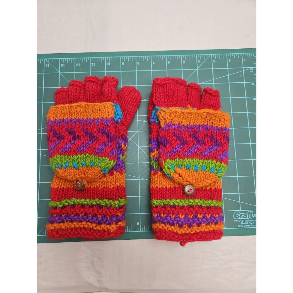 Mittens Fingerless Gloves Convertible Wool Handmade Fleece Lined